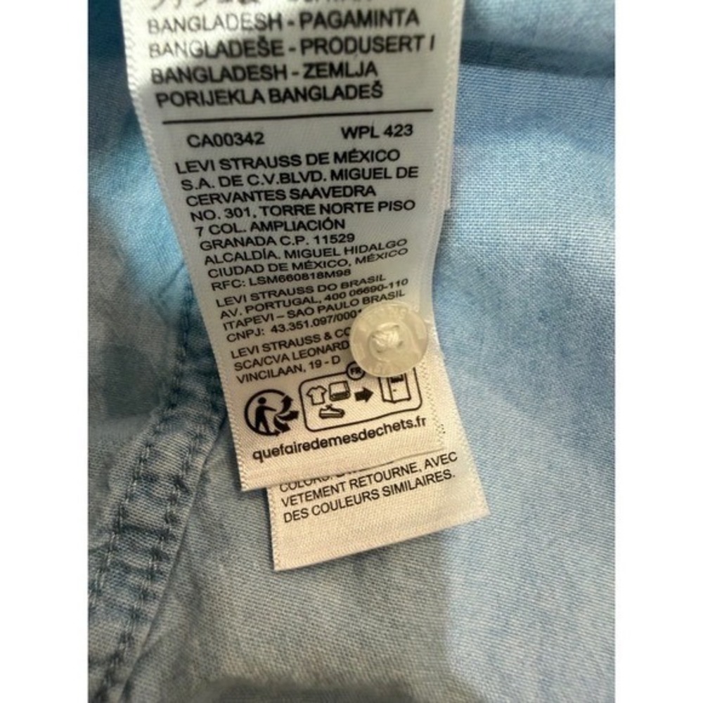 Levis Mens Barstow Western Shirt Light Wash Denim Pearl Snap Front L - Picture 10 of 12